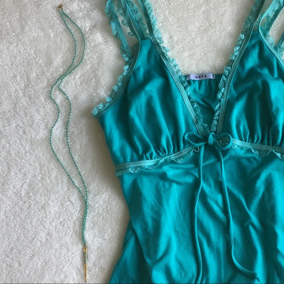 {✨E+L🌙} 14K Gold Boho Pendant + Glass Teal Chain - Picture 4 of 8